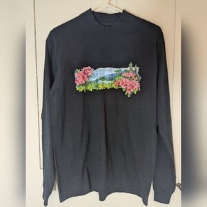 🖤 Fruit of the Loom M Lofteez Floral Landscape Graphic t shirt Y2K Cotton